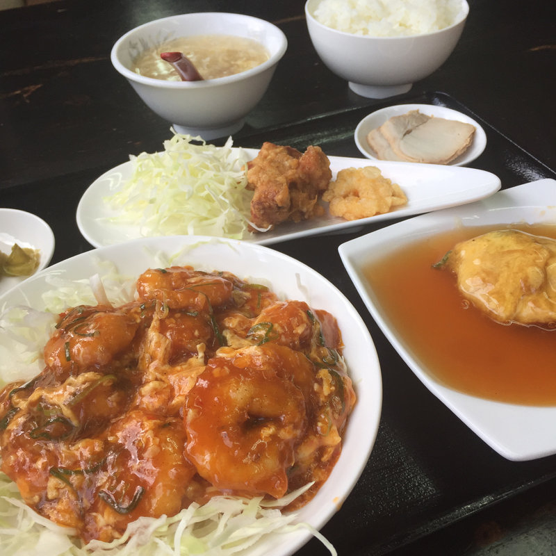 海老チリ定食(石才飯店)