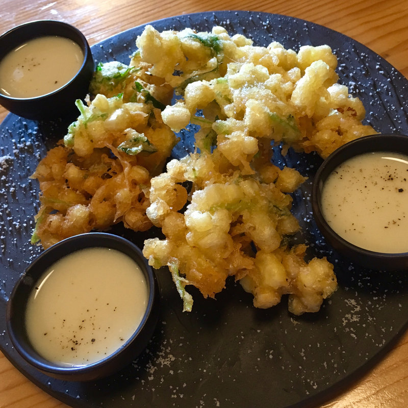 和食コース 白とうもろこしの天ぷらと、ポタージュ(三日月)