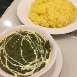 日替わりカレーセット(サグチキン&サフランライス)(インドキッチン)