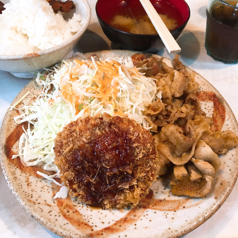 生姜焼き+メンチカツ(とんかつ三太 （とんかつ・さんた）)