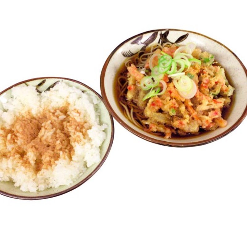 かきあげそばと半ライス(そばよし 神谷町店 )