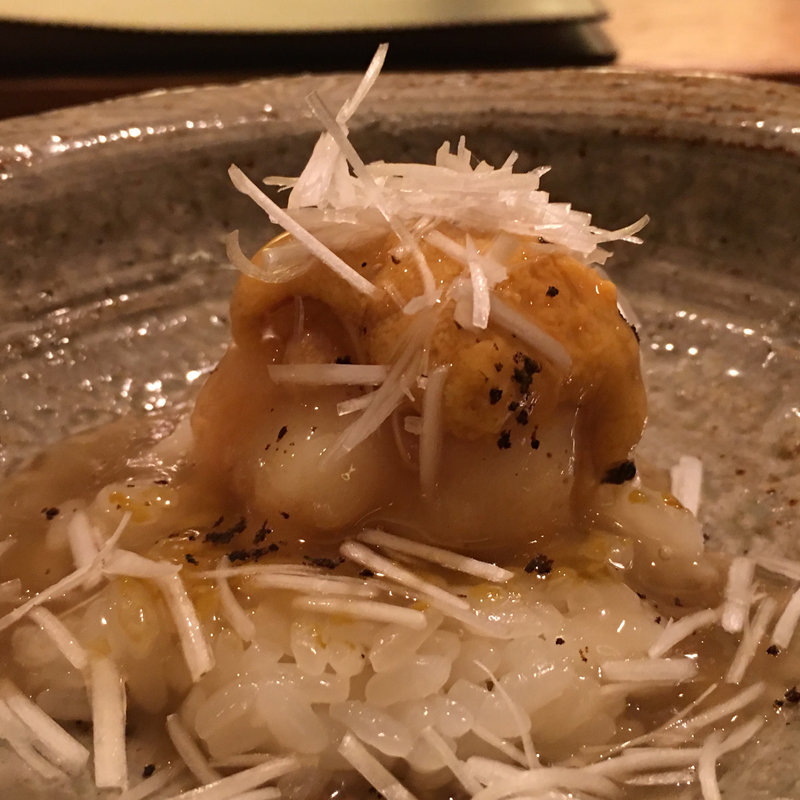 伊勢海老の唐揚げ 伊勢海老味噌塩水雲丹 伊勢海老出汁餡 もち米(虎白)
