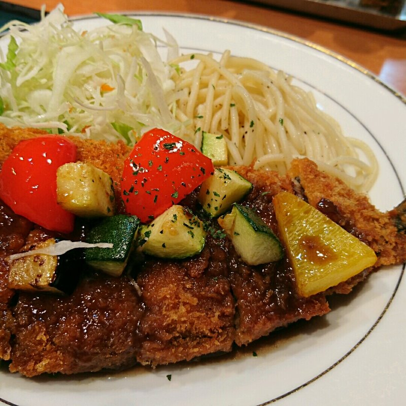 旬野菜バルサミコソースの秋刀魚フライ