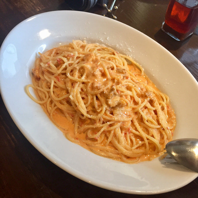 ウニ（ミョウバン無添加）のスパゲッティバーリ風（トマトクリームソース）(パラッツォ サン グスト)