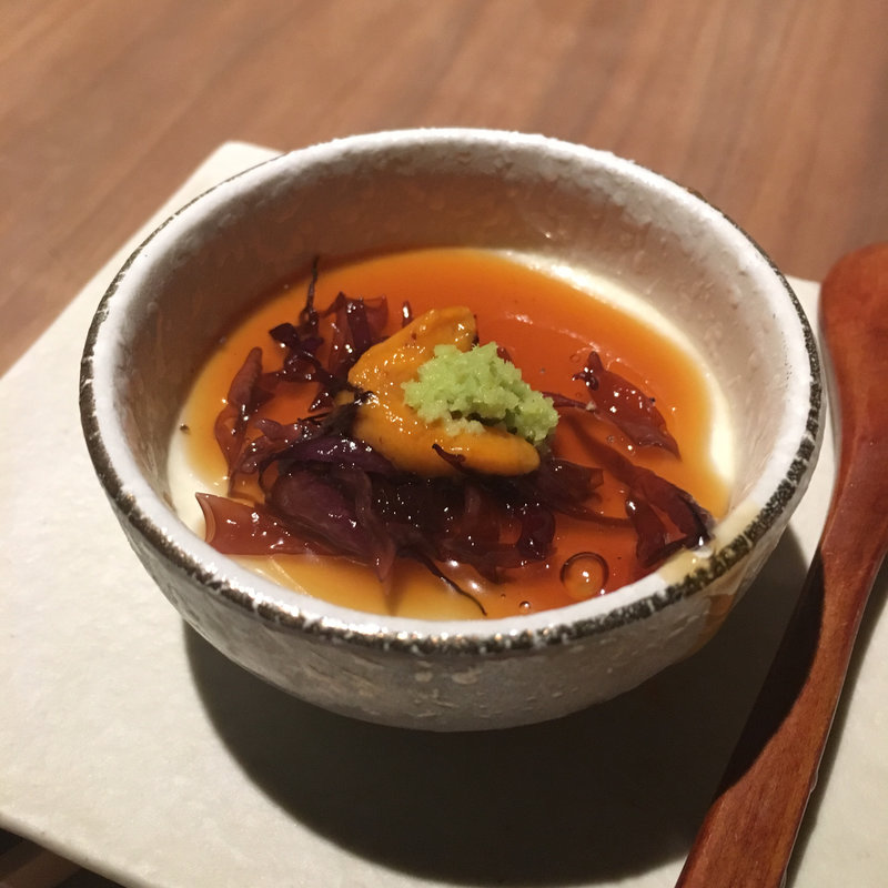 【黄金コース】先付 - おぼろ豆腐 雲丹 鼈甲餡 布海苔(こがね)