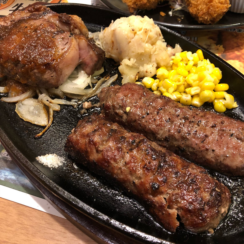 炭焼き極選リブロースステーキ&極み炭焼きがんこハンバーグコンビセット390g(ステーキハウス ブロンコビリー伊丹池尻店)