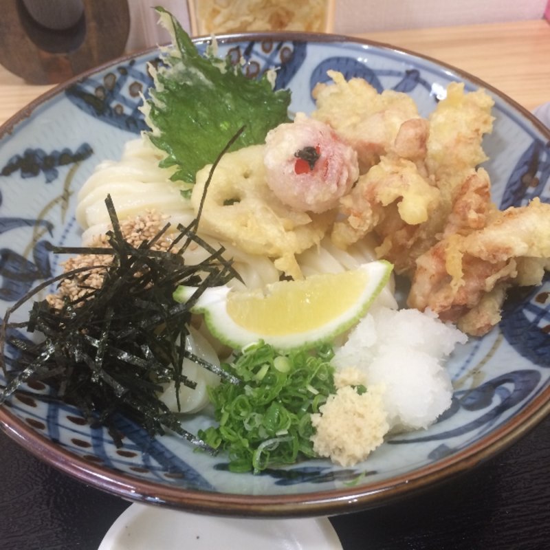 鶏天ぶっかけうどん(手打ちうどん　まる泉)