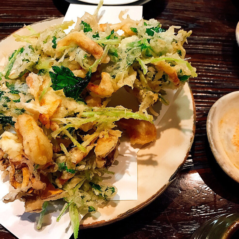 貝柱と海老の三つ葉かき揚げ(手打そば一作 )