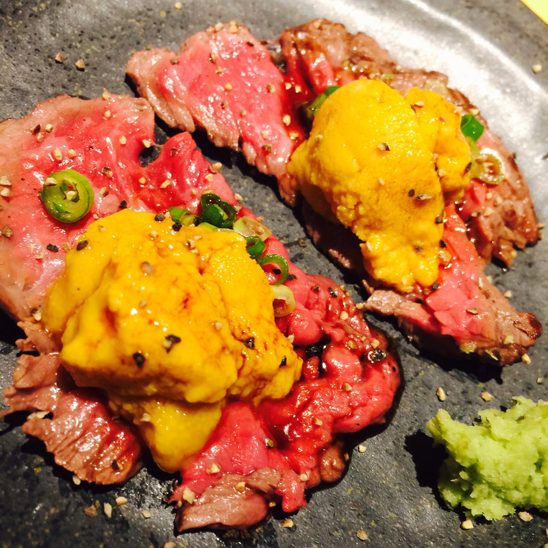 牛肉と雲丹(立呑み8 )