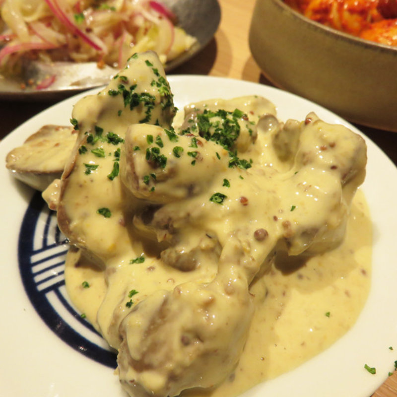 鶏レバーのマスタード和え。(ユルイヤ)