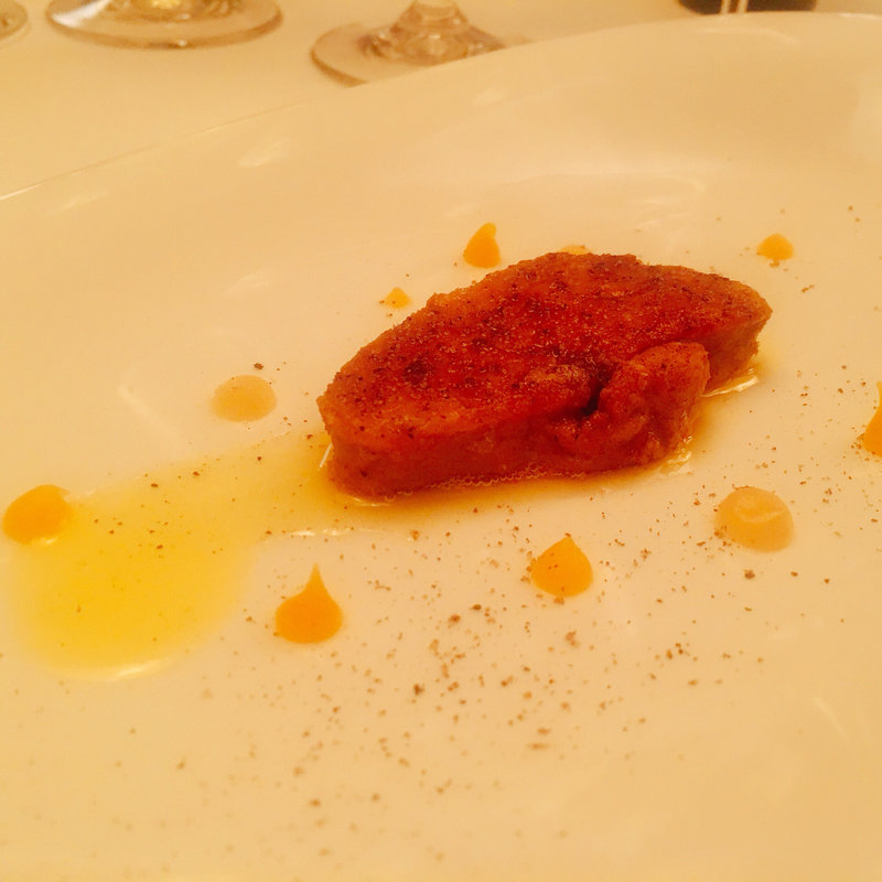 フォアグラのポワレ、地中海の柑橘クリーム添え(KEISUKE MATSUSHIMA （ケイスケ マツシマ【旧店名】レストラン アイ）)