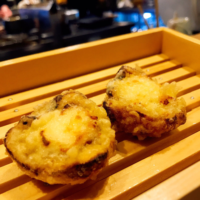 干し柿とチーズ天(博多天ぷら ながおか)