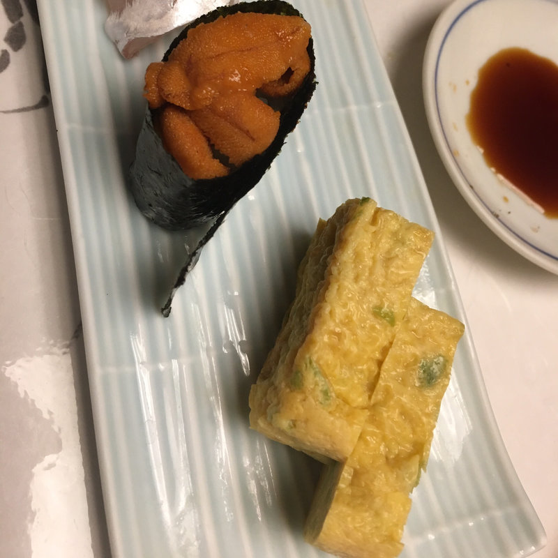 ウニ、厚焼き玉子(築地 すし大 別館)