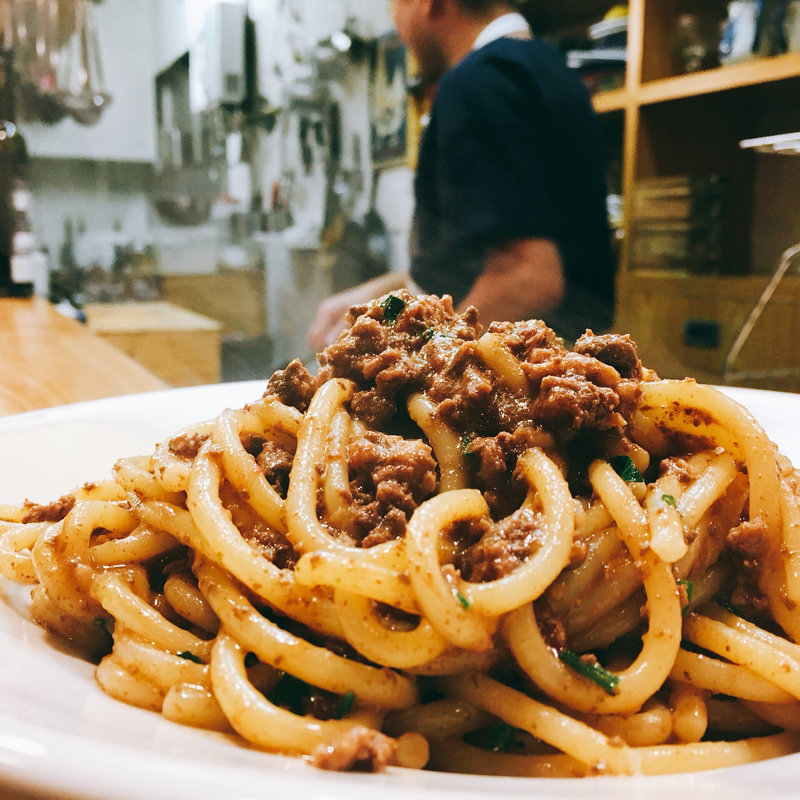 近江牛内臓の煮込みのスパゲティ(メゼババ )