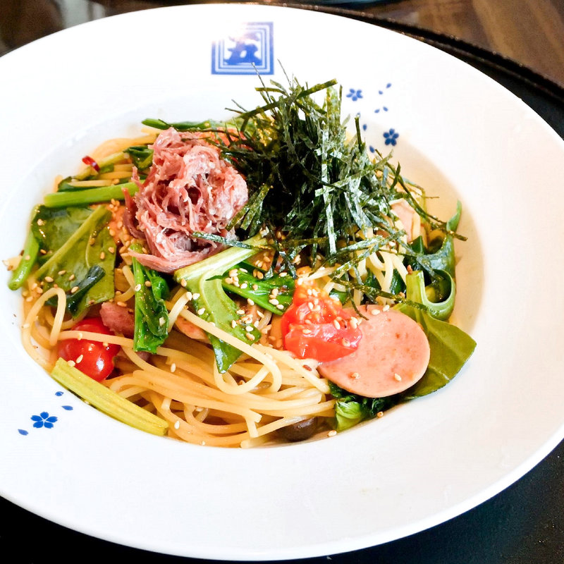 腰塚コンビーフとほうれん草の醤油バター スパゲッティー(洋麺屋 五右衛門 高松田村店)