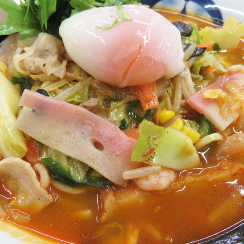えびトムヤムちゃんぽん＋温度卵(リンガーハット イオンスタイル笹丘店)