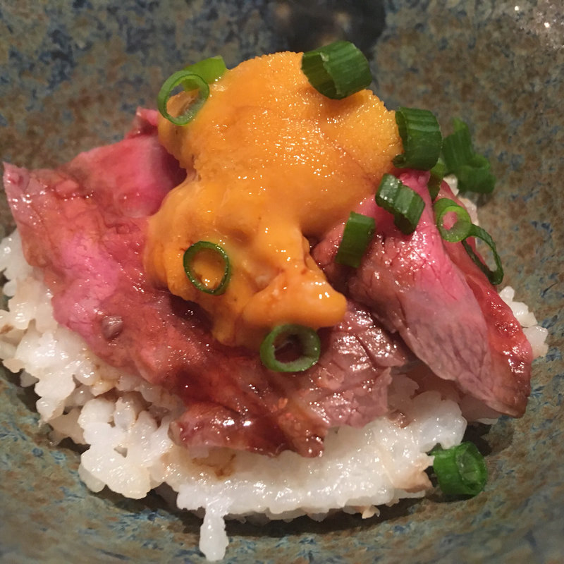 雲丹 和牛生肉 燻りがっこのご飯(庭 〜Garden of four seasons〜)