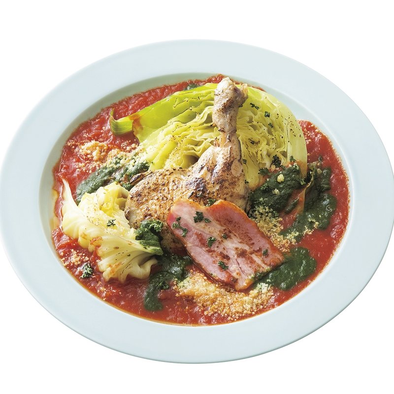 若鶏とたっぷり春キャベツのトマトポトフ風(100本のスプーン FUTAKOTAMAGAWA)