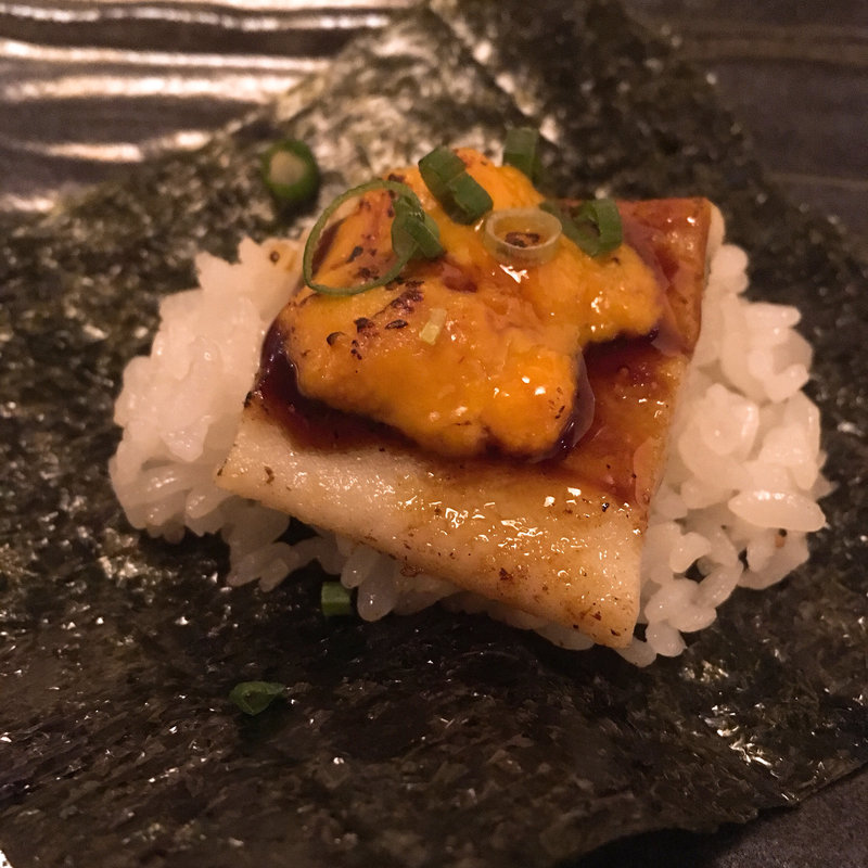 うにと穴子の重ねにぎり(鉄板焼 一如)