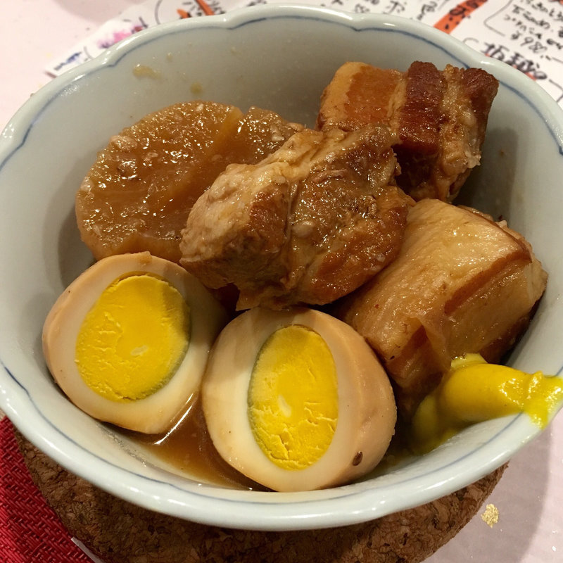 豚角がんぐろ煮卵大根付き(粗酒粗餐 田なべ)