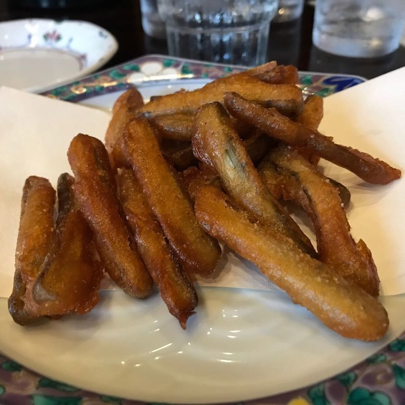 ゴボウの唐揚げ。(梅鶏苑庄屋 佐々店 （ばいけいえんしょうや）)