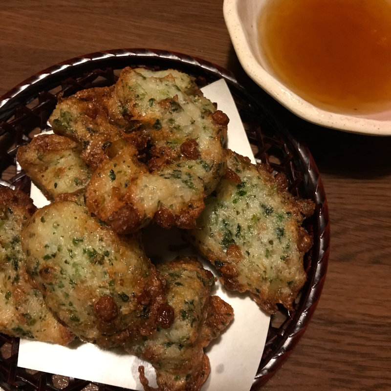水戸納豆と山芋の磯辺揚げ(居酒屋夕楽亭 )