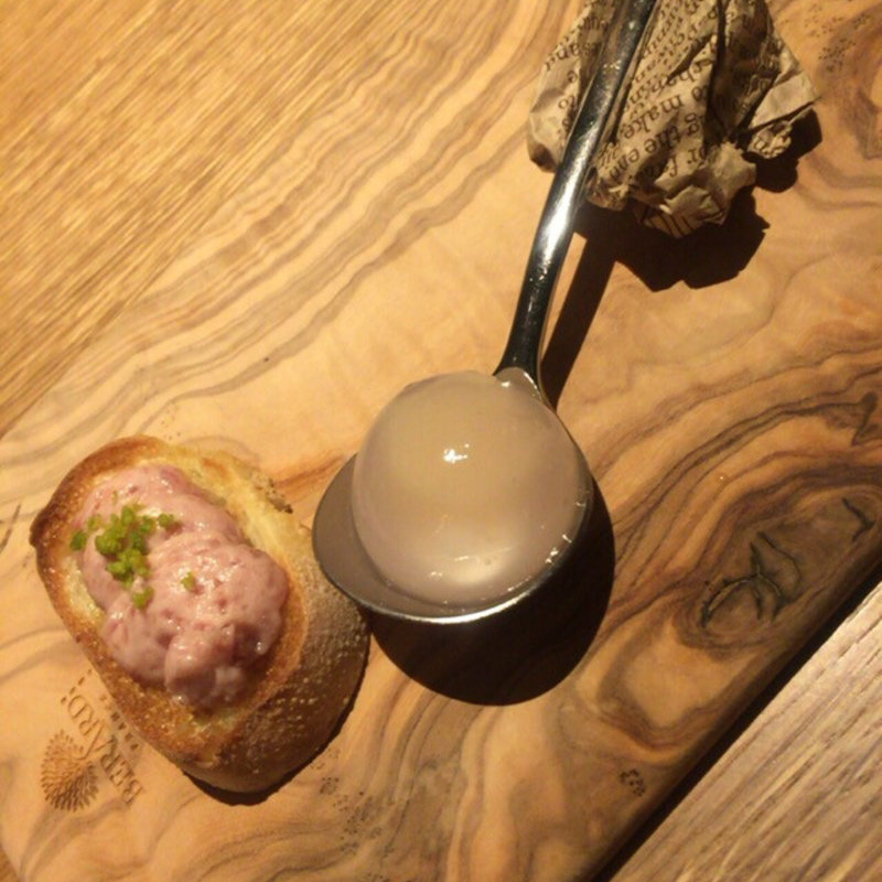 小松菜のパテと白桃の葛仕立て、じゃがいものムース(GRANDHOURS (グランアワーズ))