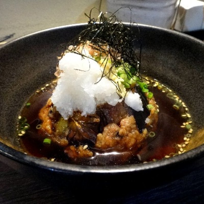 丸茄子と鶏挽肉の揚げ浸し(創作和食あおき)