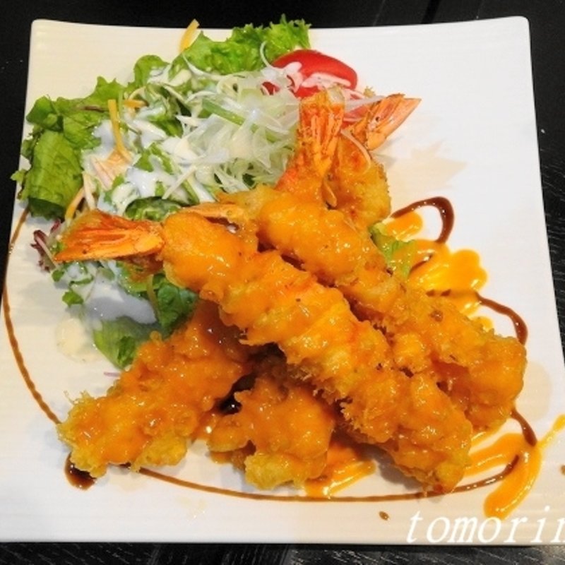 大海老の天ぷら　海老ソース(創作和食あおき)