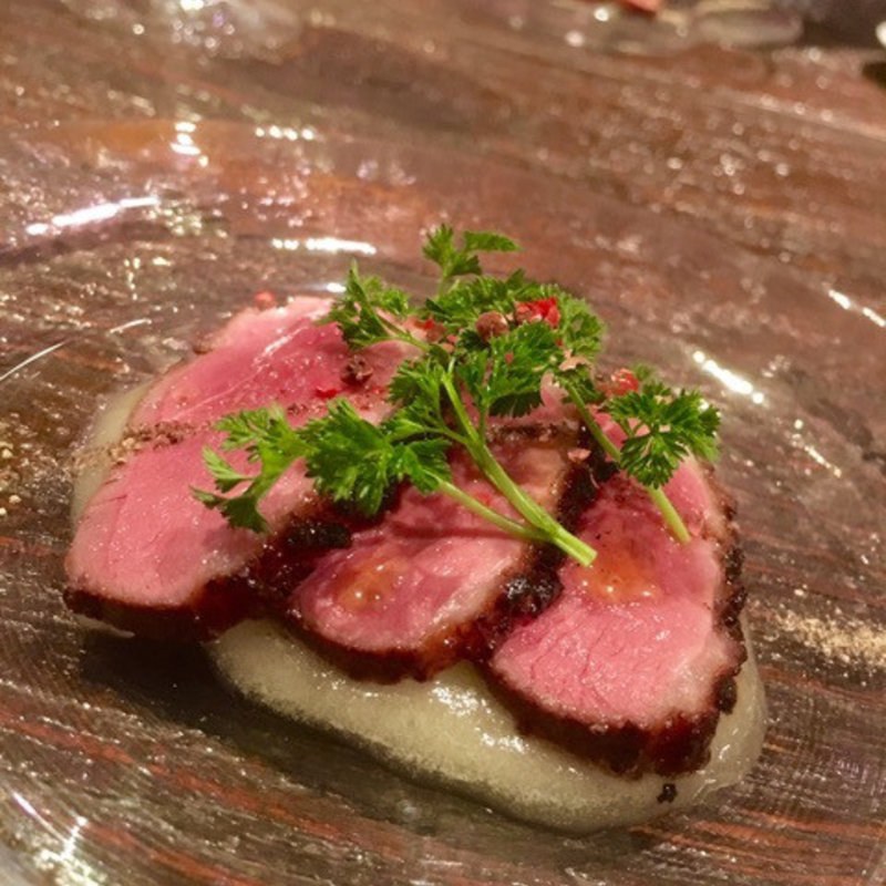 鴨のスモークブリュレ(アジャン （Agen）)