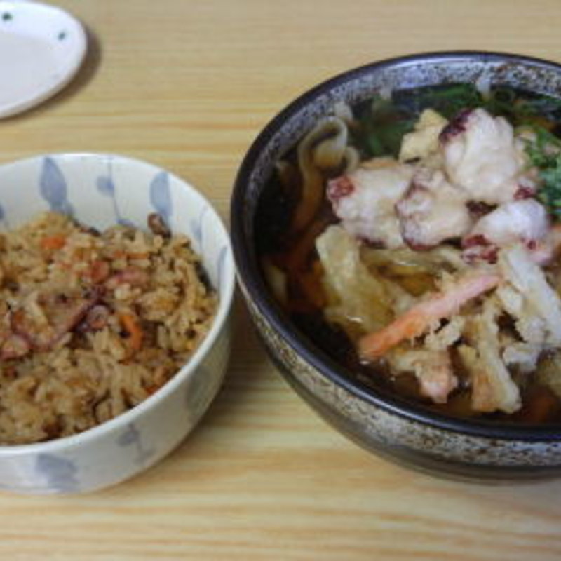 たこかき揚天そば(いずみ食堂)