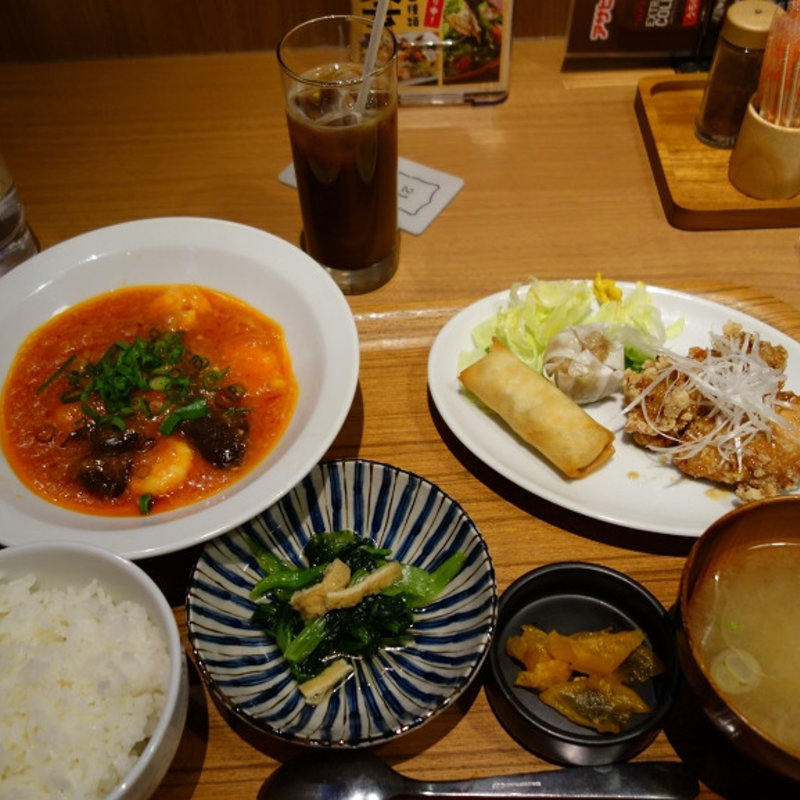 海老チリたまご＆中華点心定食(食彩厨房いちげん 新鎌ヶ谷店)