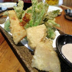 つぼみ菜と筍の天ぷら