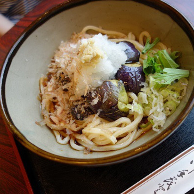 冷やし揚げなすうどん(お多福)