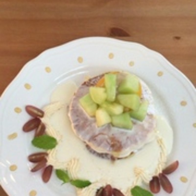 メロンと桃のマスカルポーネソースパンケーキ(カフェ スイート ブロッサム （Cafe Sweet blossom）)