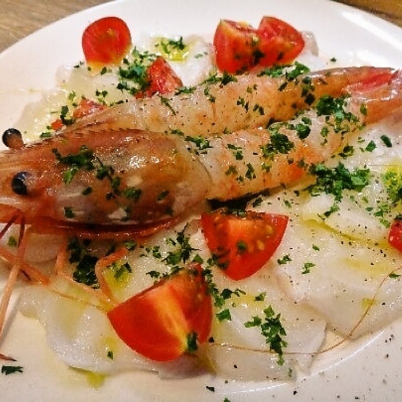 ボタンエビとタコのカルパッチョ(キッチン ラフト)