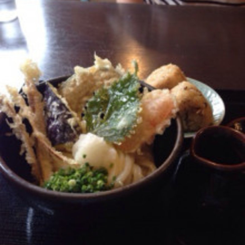 野菜天ぶっかけうどんにかしわおにぎり(さぬきうどん誠屋)