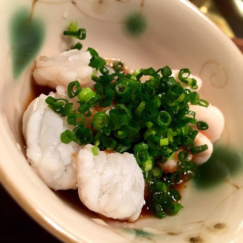 河豚の湯引き、鱈白子の酒蒸し(馬場頭ふろ)