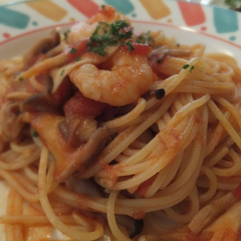 海老ときのこのトマトスパゲティ(テンポ ディ ケイ （Tempo di K）)