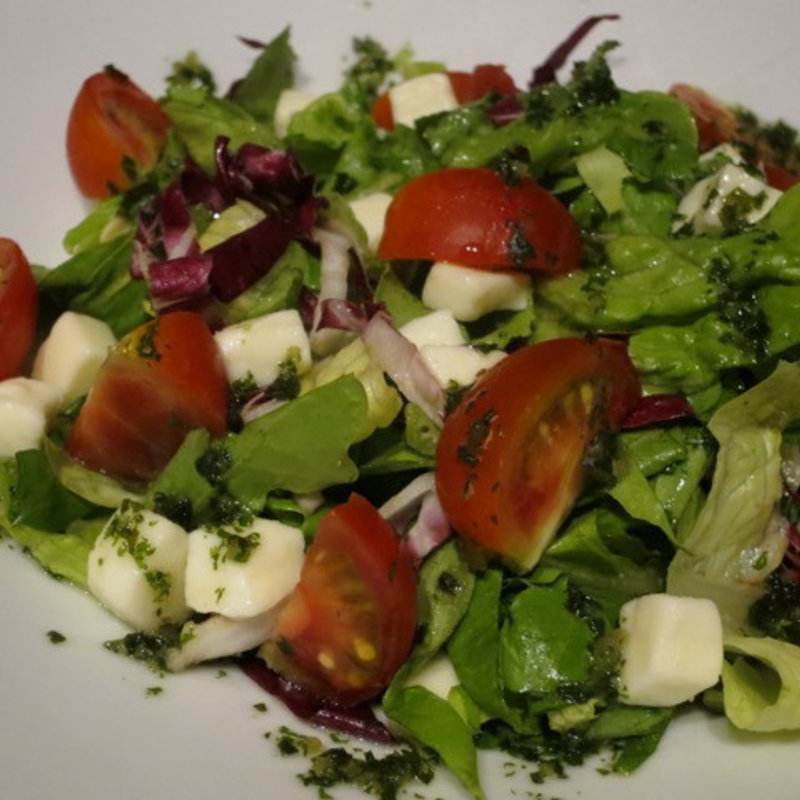 イタリアの定番のチーズ"モッツァレラ"と完熟トマトのサラダ,ソースピストゥ(ジーニーズ トーキョー （GENIES TOKYO）)