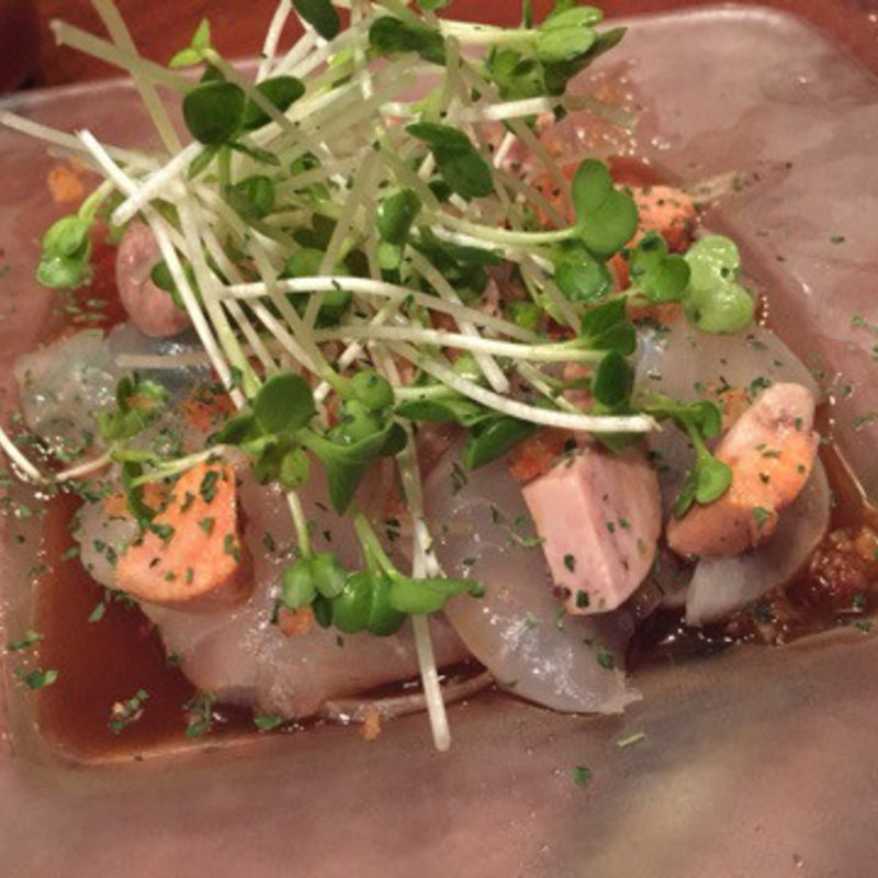 ヒラメとあん肝のカルパッチョ(てやん亭)