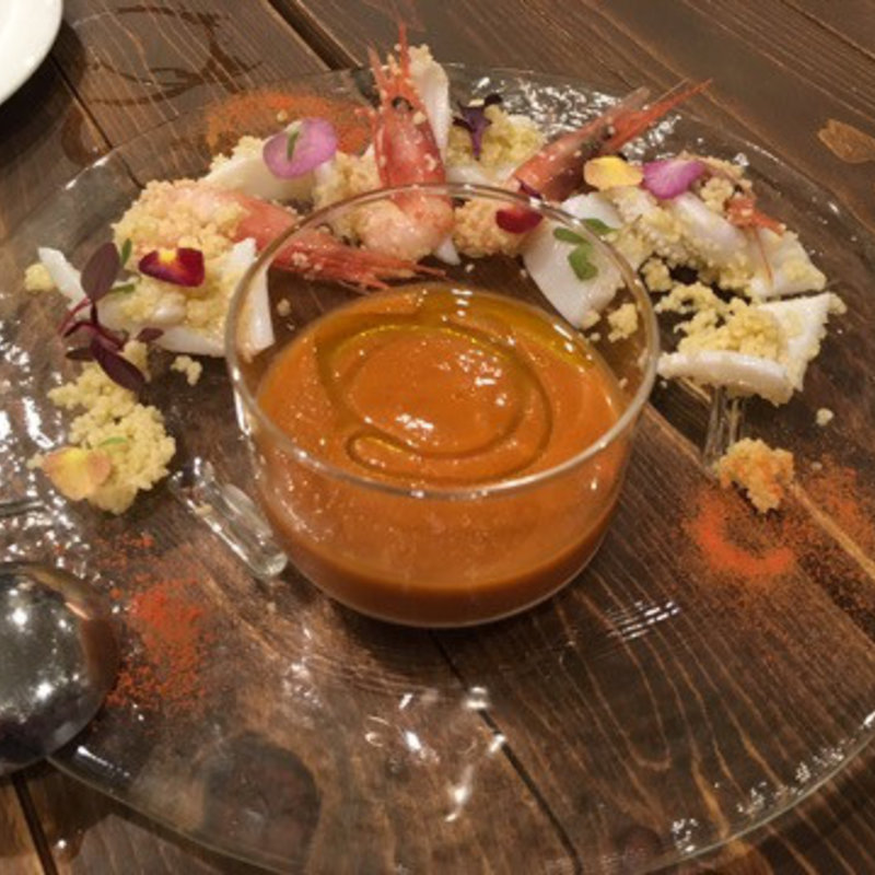 甘海老とイカののガスパチョソース掛け(bistro-yagishowten)
