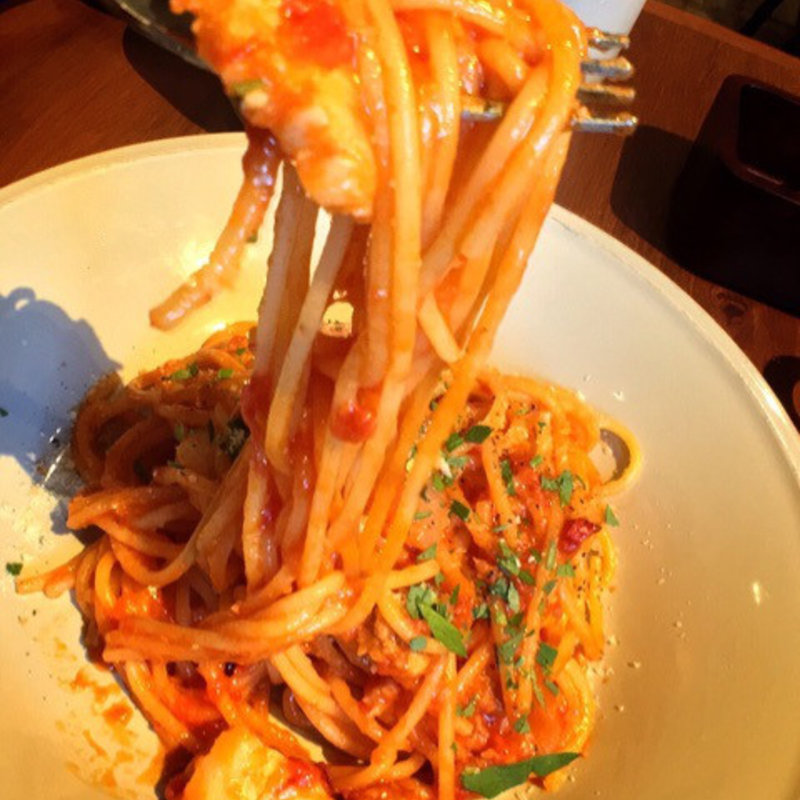 角切りベーコンのアマトリチャーナ(プレゴ　イル　バー)