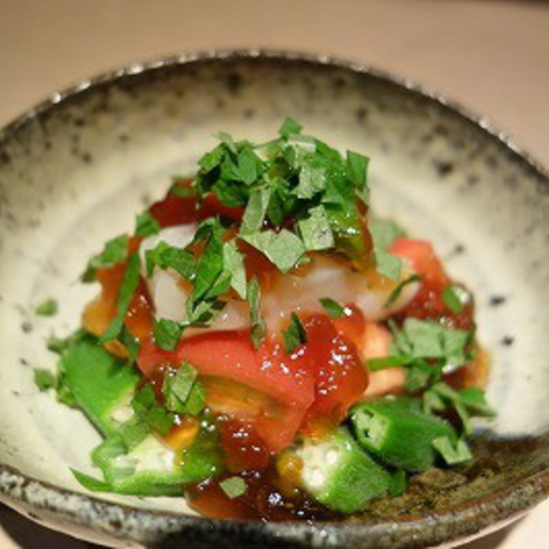 帆立・おくら・トマトのポン酢ジュレ(みゆき乃)