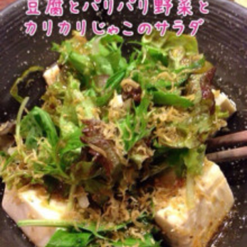 豆腐とパリパリ野菜とカリカリじゃこのサラダ(ねじけもん)
