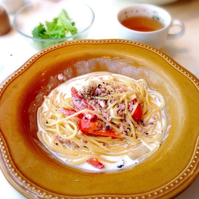 タコとイカとエリンギのラグークリームソースのパスタ(ラ・メゾン アンソレイユターブル ららぽーとTOKYO-BAY店)