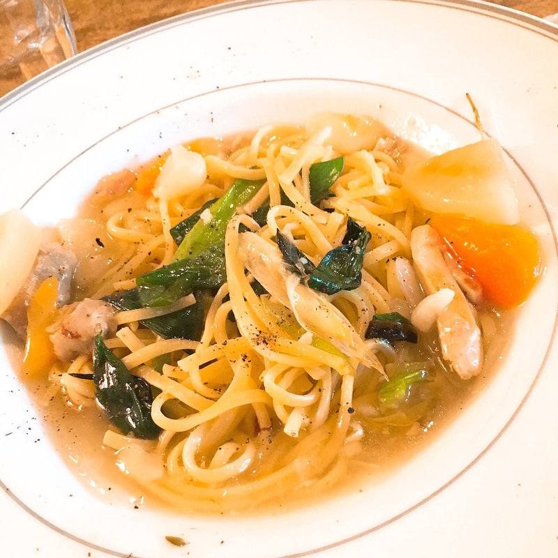 九条ネギと根菜のあんかけパスタ(嵯峨野湯 （サガノユ　SAGANO－YU）)