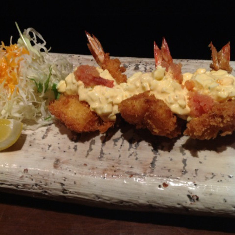 明太子とタルタルソースかけ海老フライ(元祖博多めんたい重)