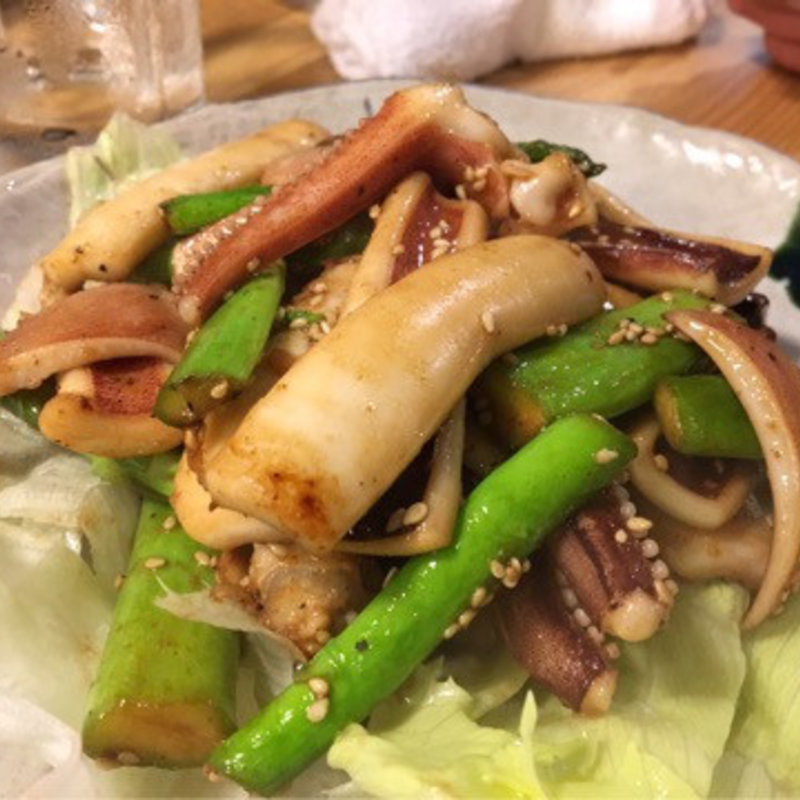 いかとｱｽﾊﾟﾗのﾊﾞﾀｰ炒め(四季亭 )