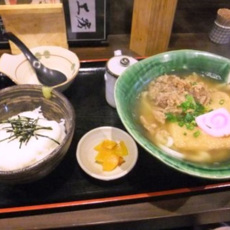 肉きつねうどん、とろろご飯セット(手打ちうどん　縁 （【旧店名】うどん工房元）)